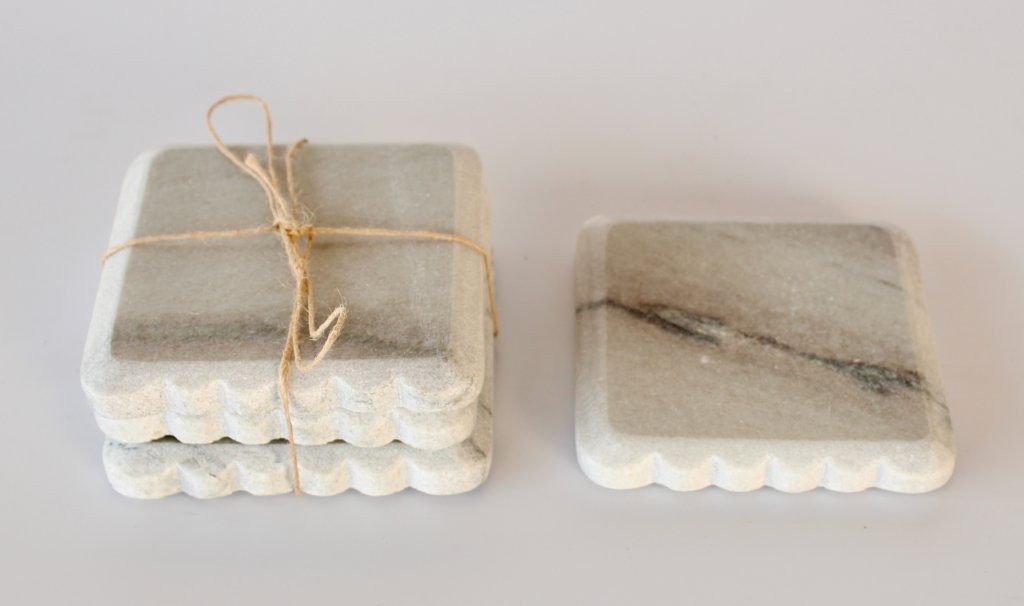 Set Of 4 Grey Marble Square Coasters
